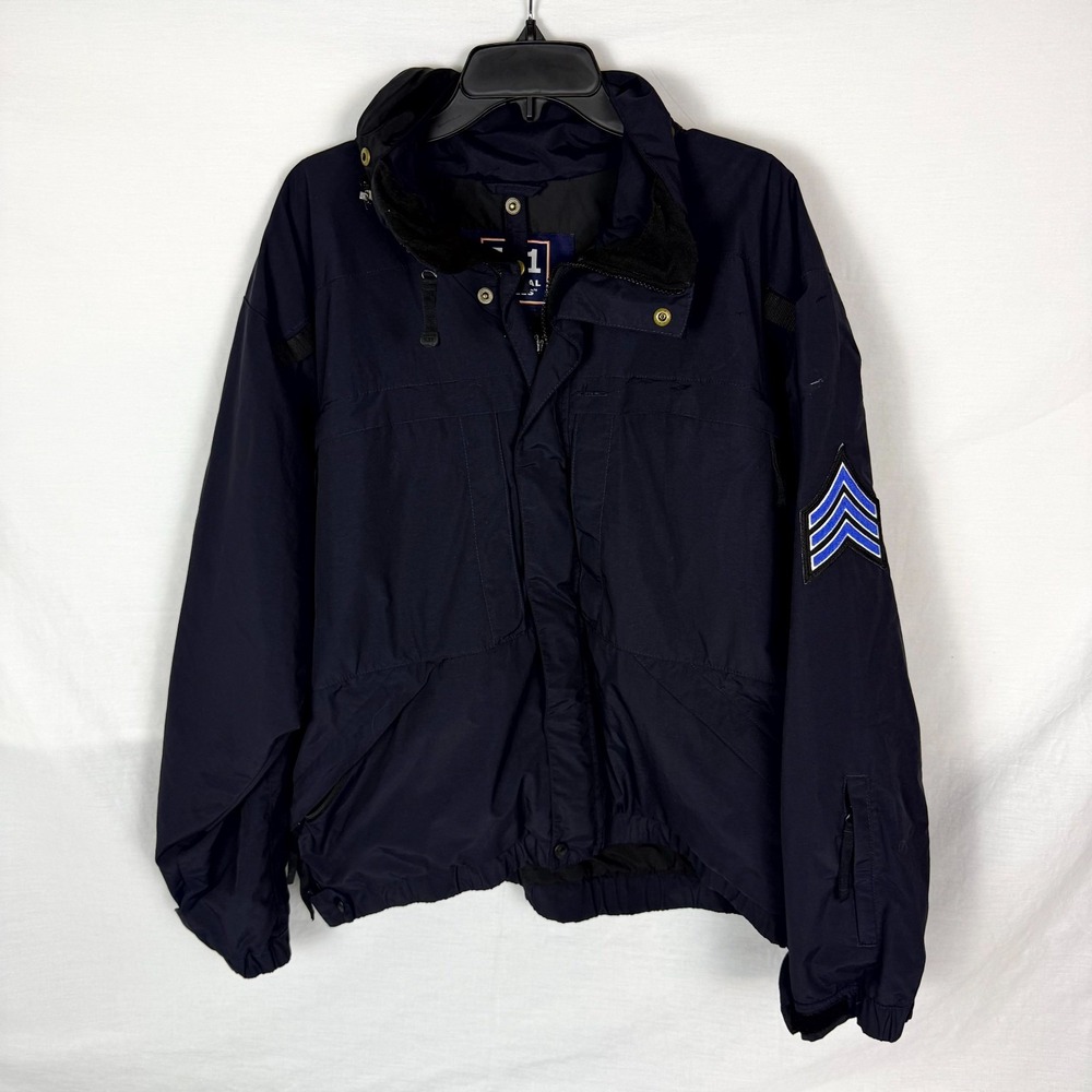 5.11 Tactical Series Jacket Men Large Navy Chevron Patch Snap Inside Zip Utility